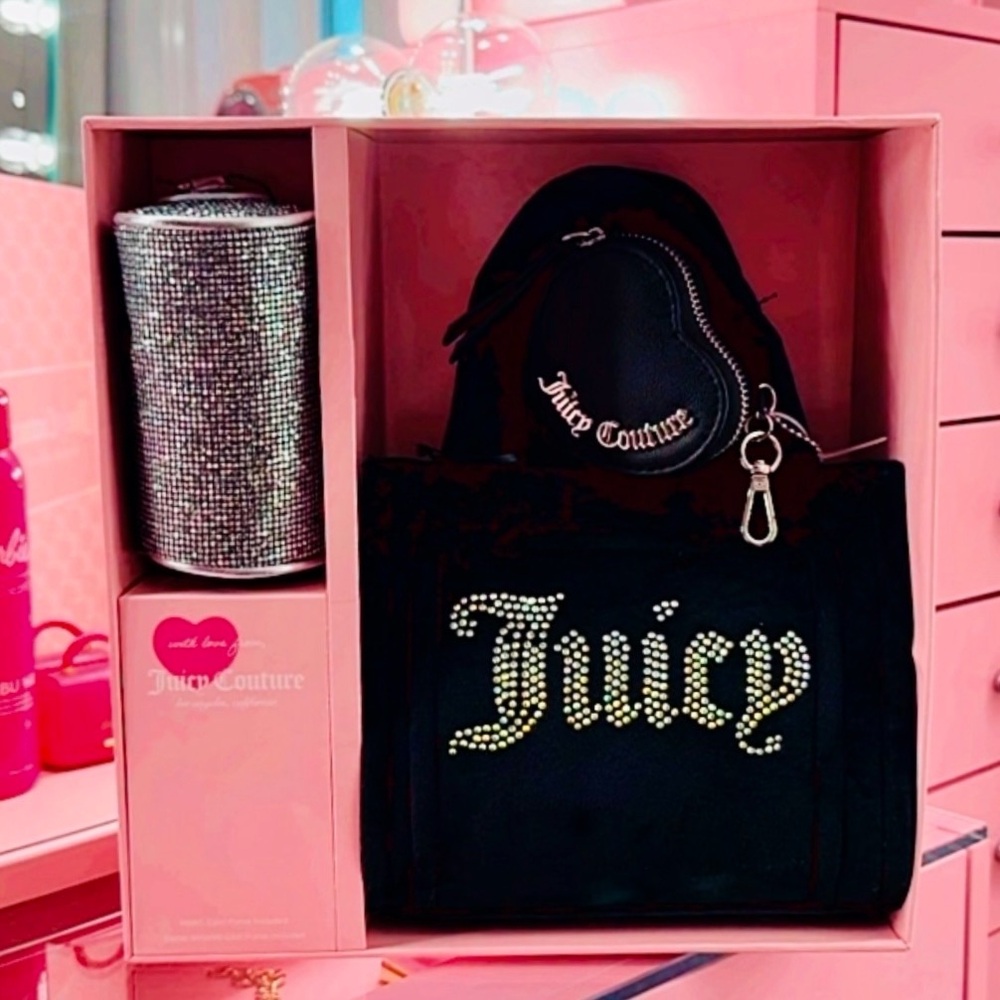 Juicy Couture Black Velour Rhinestone Tote Gift Set – NWT